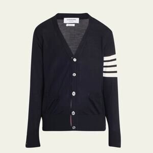 THOM BROWNE 4-Bar Wool Navy Blue Cardigan Sweater Sz 0